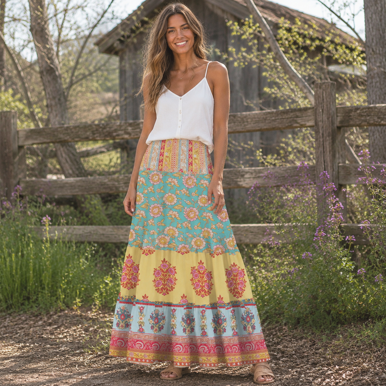 Paisley Inspired Pattern Convertible Maxi Skirt & Strapless Dress