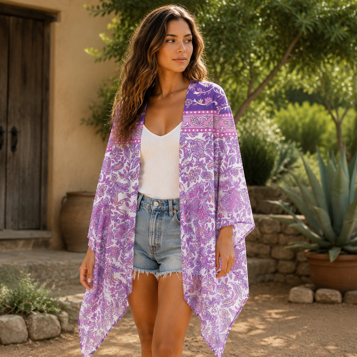 Violet Paisley Garden Print Kimono Wrap