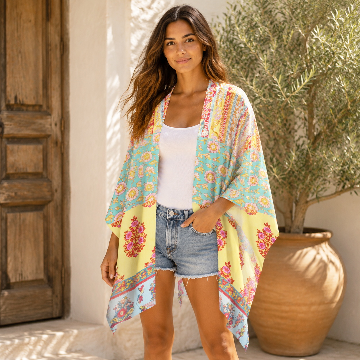 Paisley Inspired Pattern Kimono Wrap