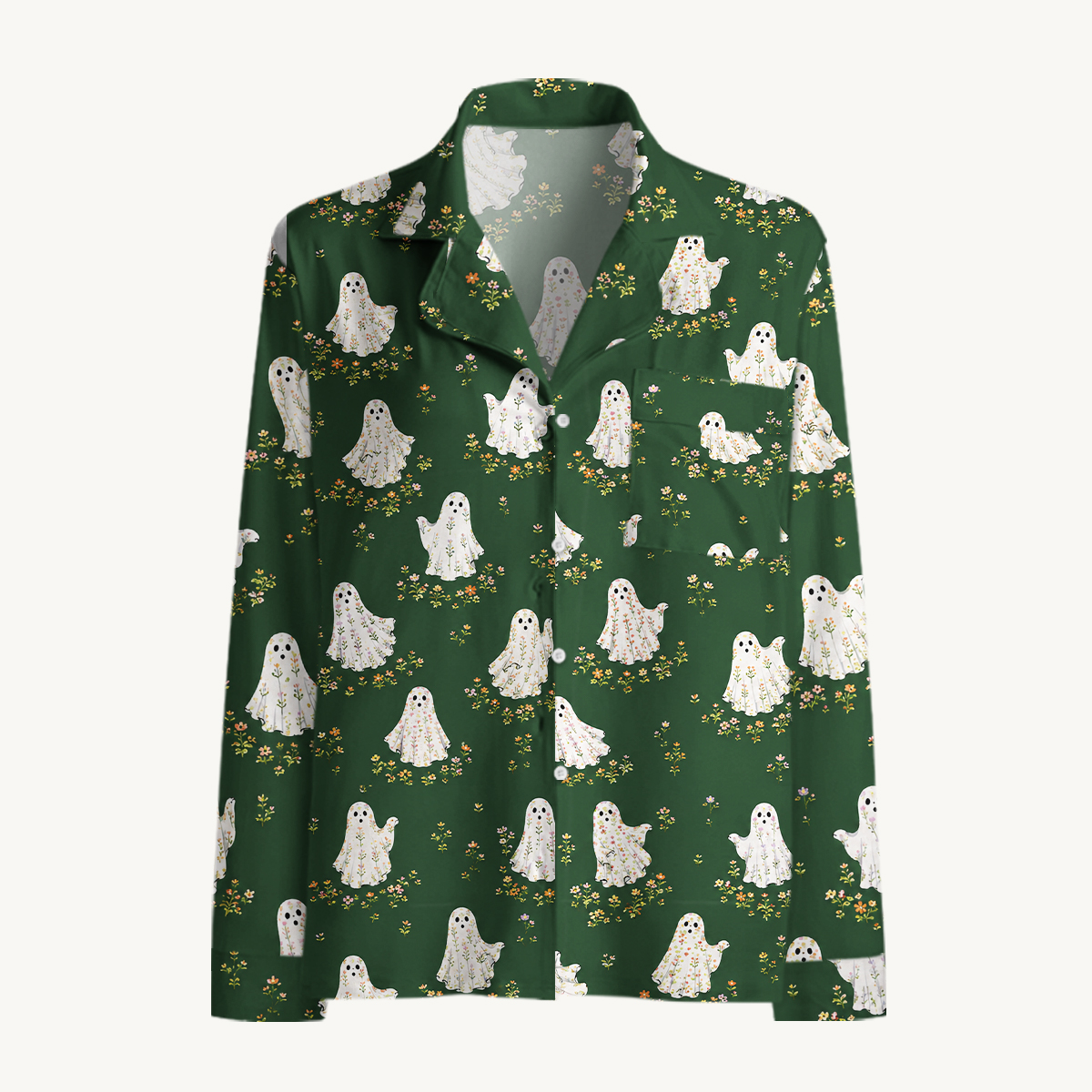 Floral Ghost Garden Halloween Long Sleeves Pajama Sets
