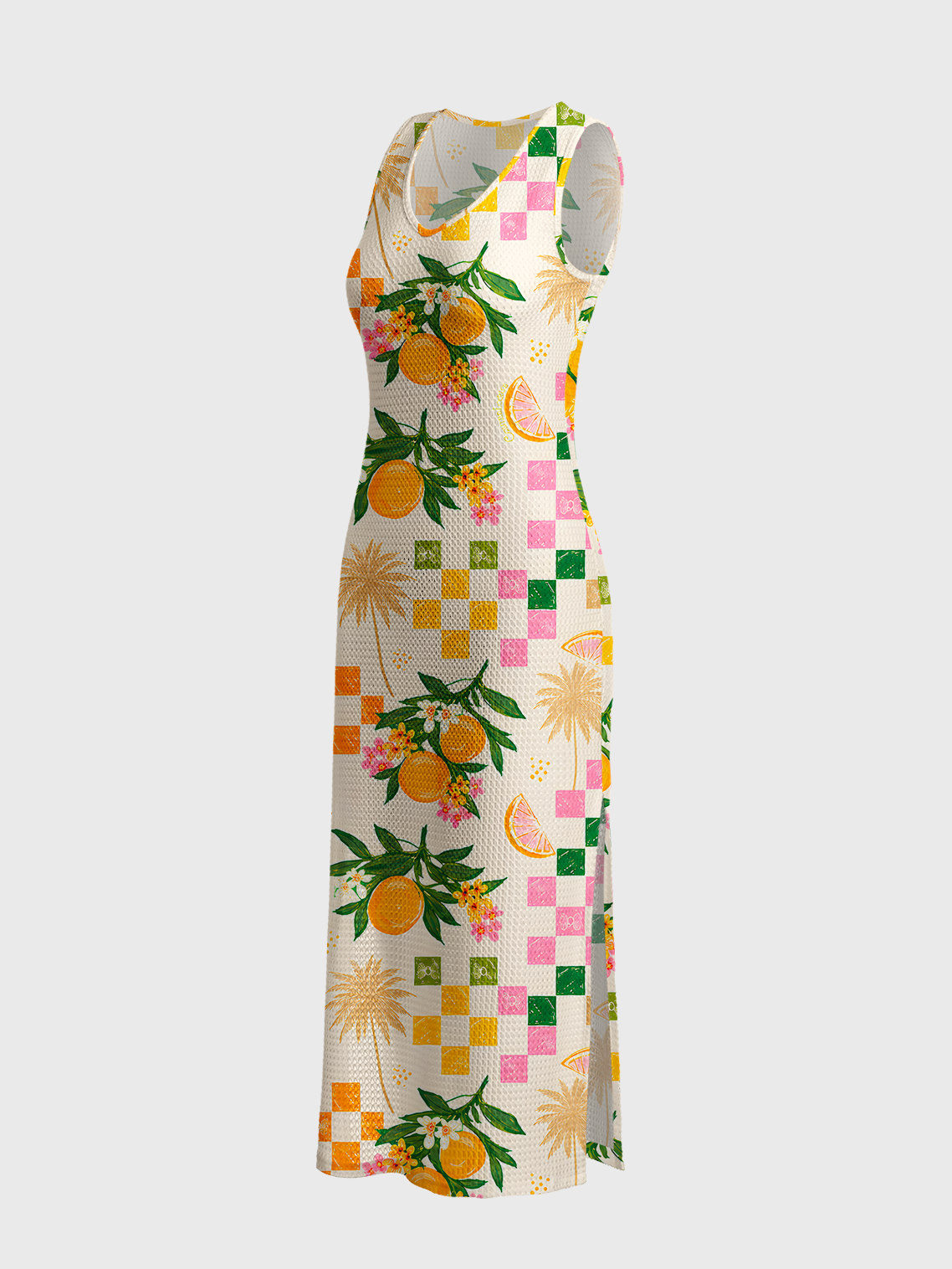 Citrus Breeze Printed Crochet Knit Maxi Dress