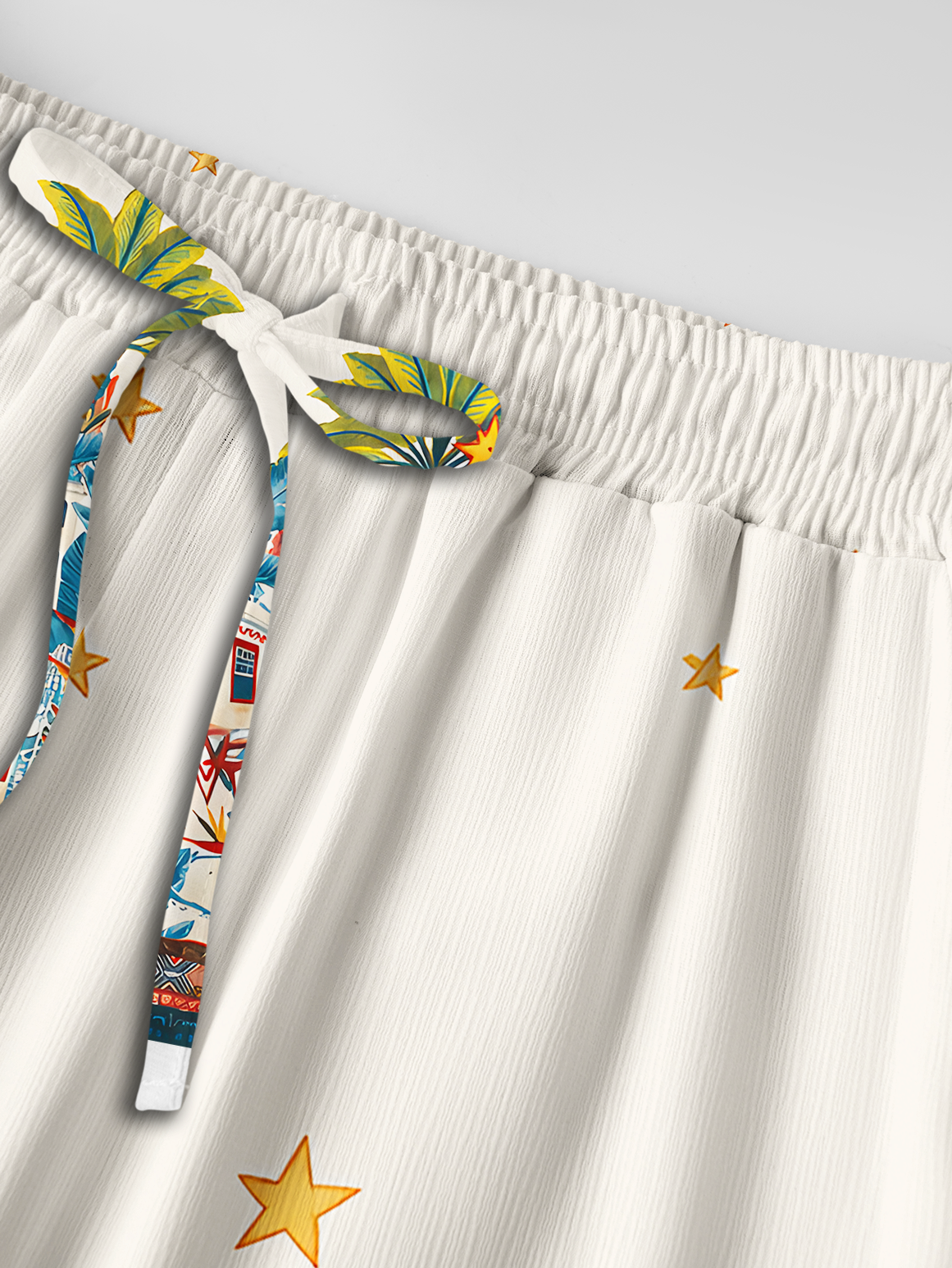 Retro Sun & Palm Wide Leg Tie Waist Pants With Pockets
