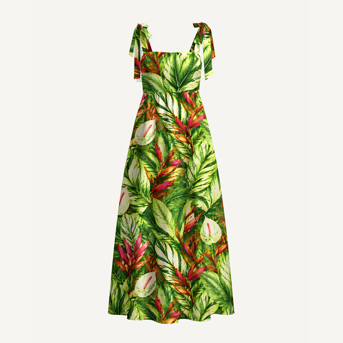 Tropical Flowers Bow Strap Maxi Dress
