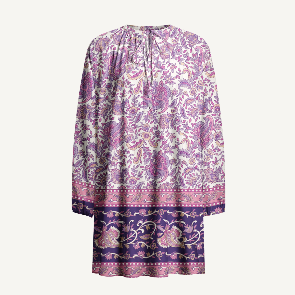 Violet Paisley Garden Long Sleeve Mini Dress For Women