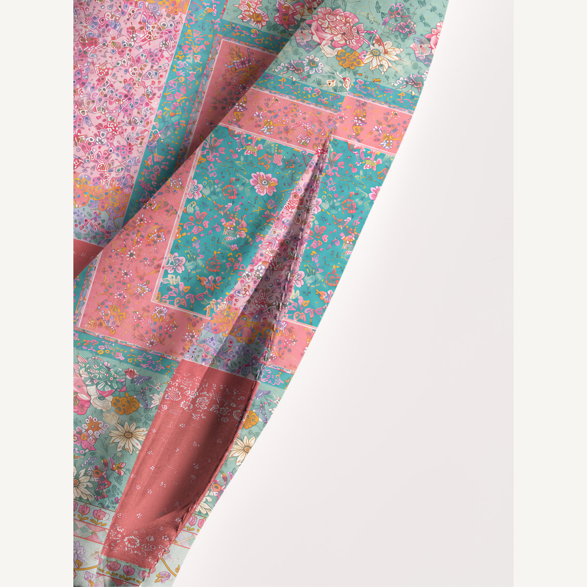 Coral Patchwork Garden Adjustable Strap Maxi Dress With Pockets