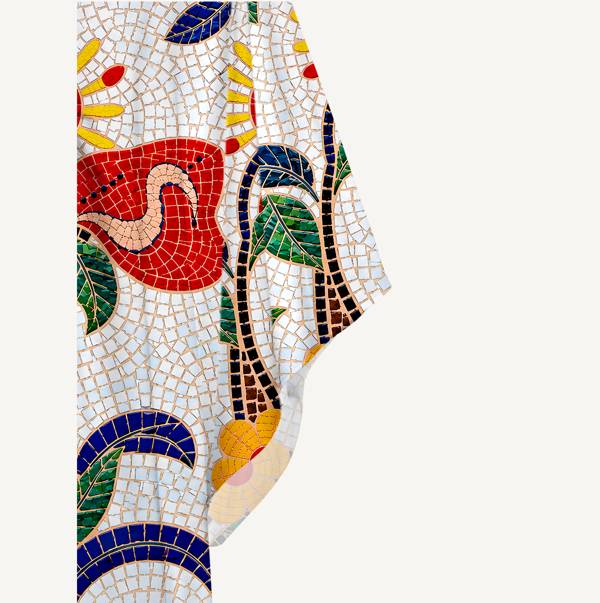 Gaudi Mosaic Red Bird Floral Kimono Sleeve Kaftan Dress