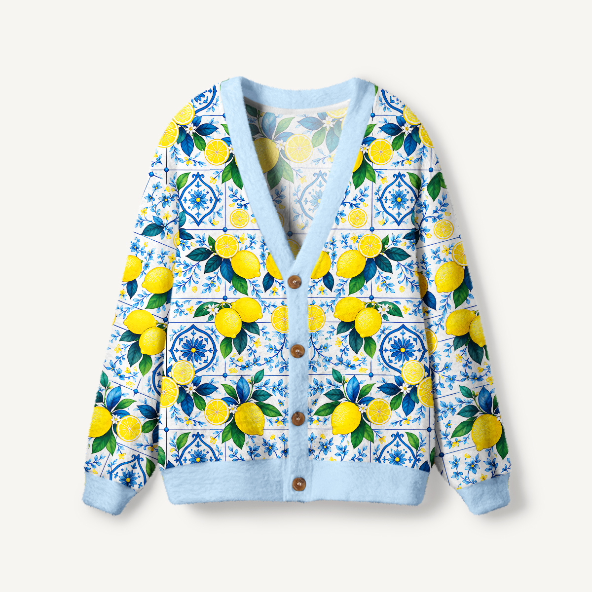 Mediterranean-style tiles with lemon patterns Cardigan Sweaters