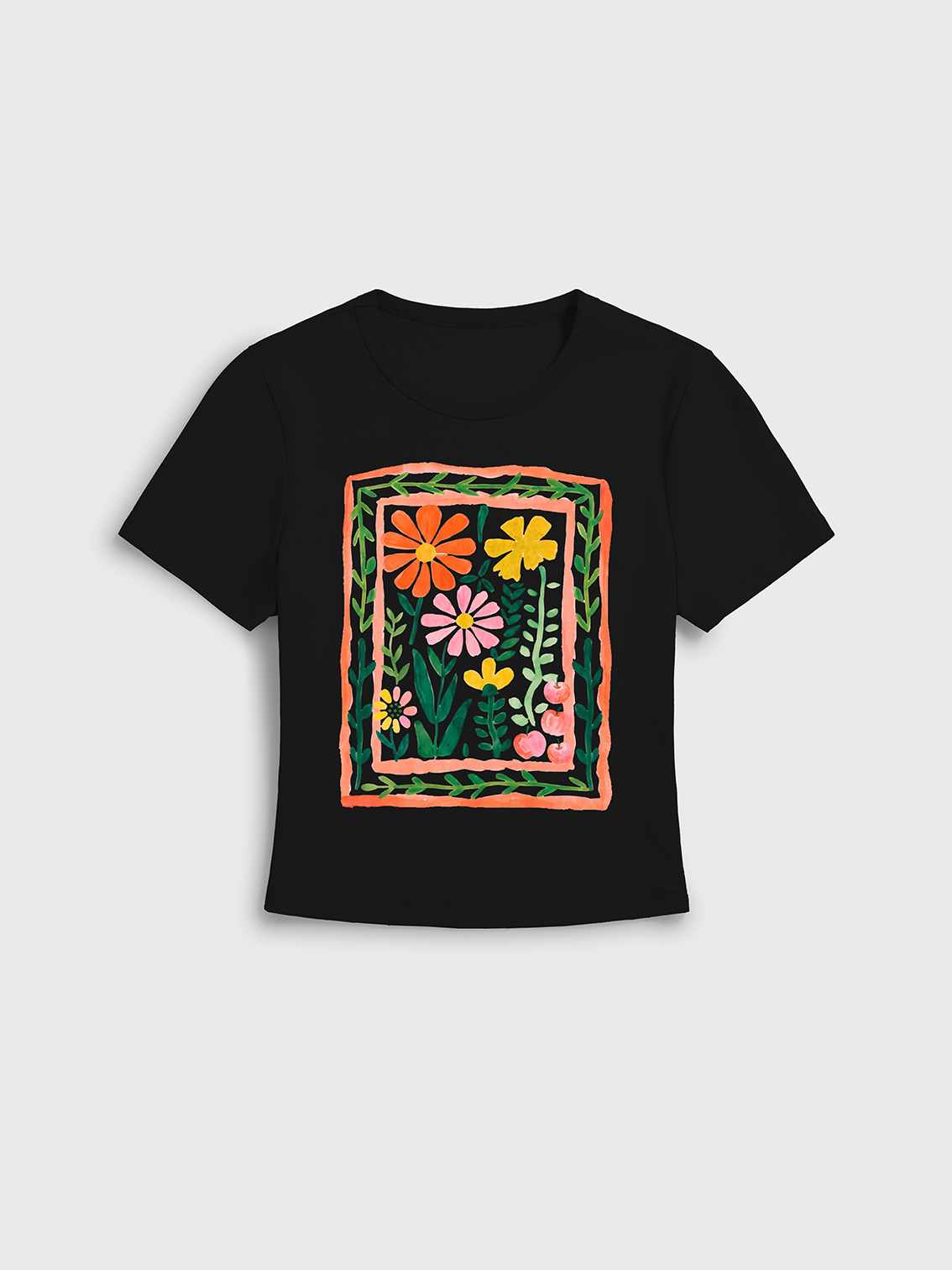 Tropical Floral & Palm Print Crew Neck Cotton Tee
