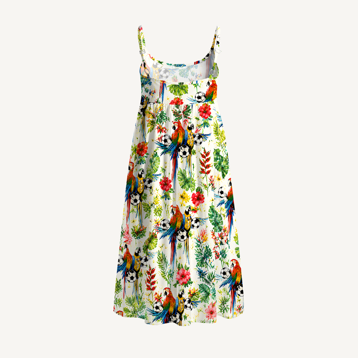 Tropical Parrot Football Garden Print Spaghetti Strap Mini Dress