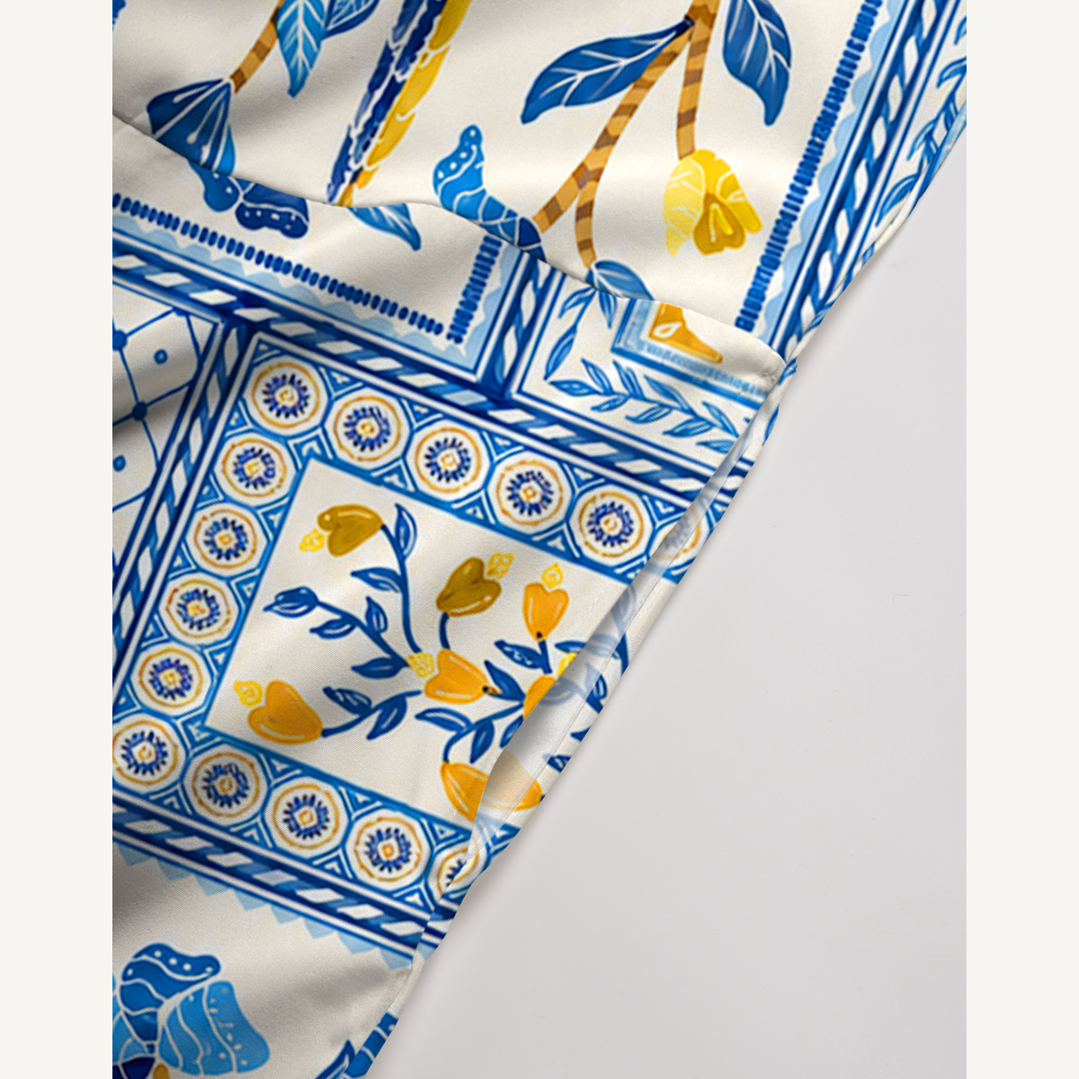 Blue Tropical Tile Jumpsuit with Pockets for Women