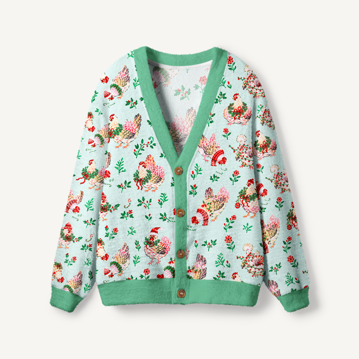 Christmas Chicken & Holly Cardigan Sweaters