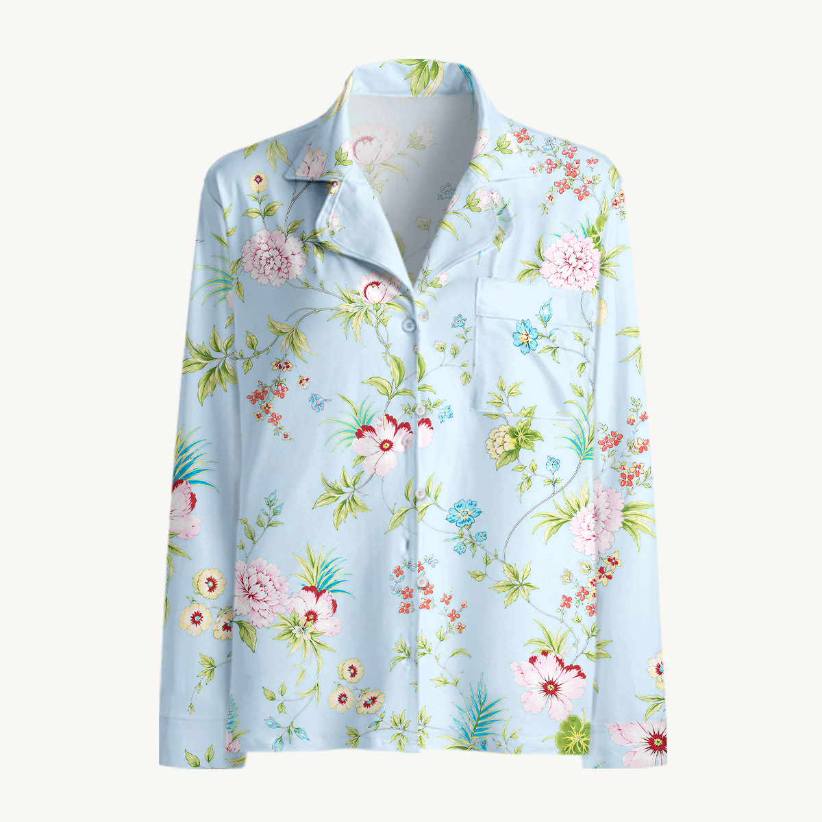 Pastel Garden Floral Print Long Sleeves Pajama Sets