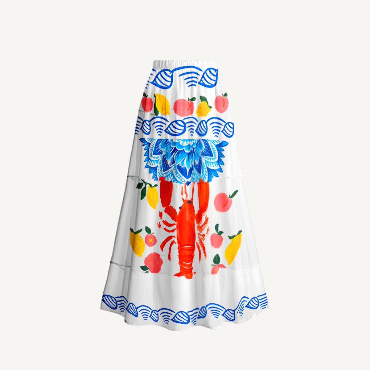 Lobster & Lemon Ruffled V Neck One Piece Swimsuit and Matching Midi Skirt Set