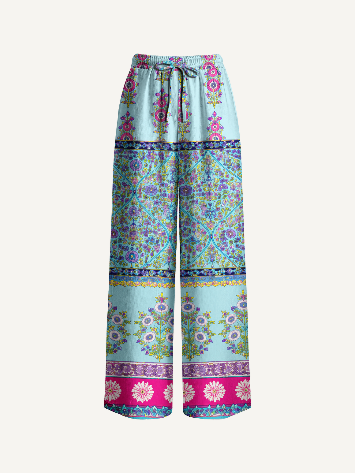 Turquoise Palace Blooms Pants For Women With Pockets