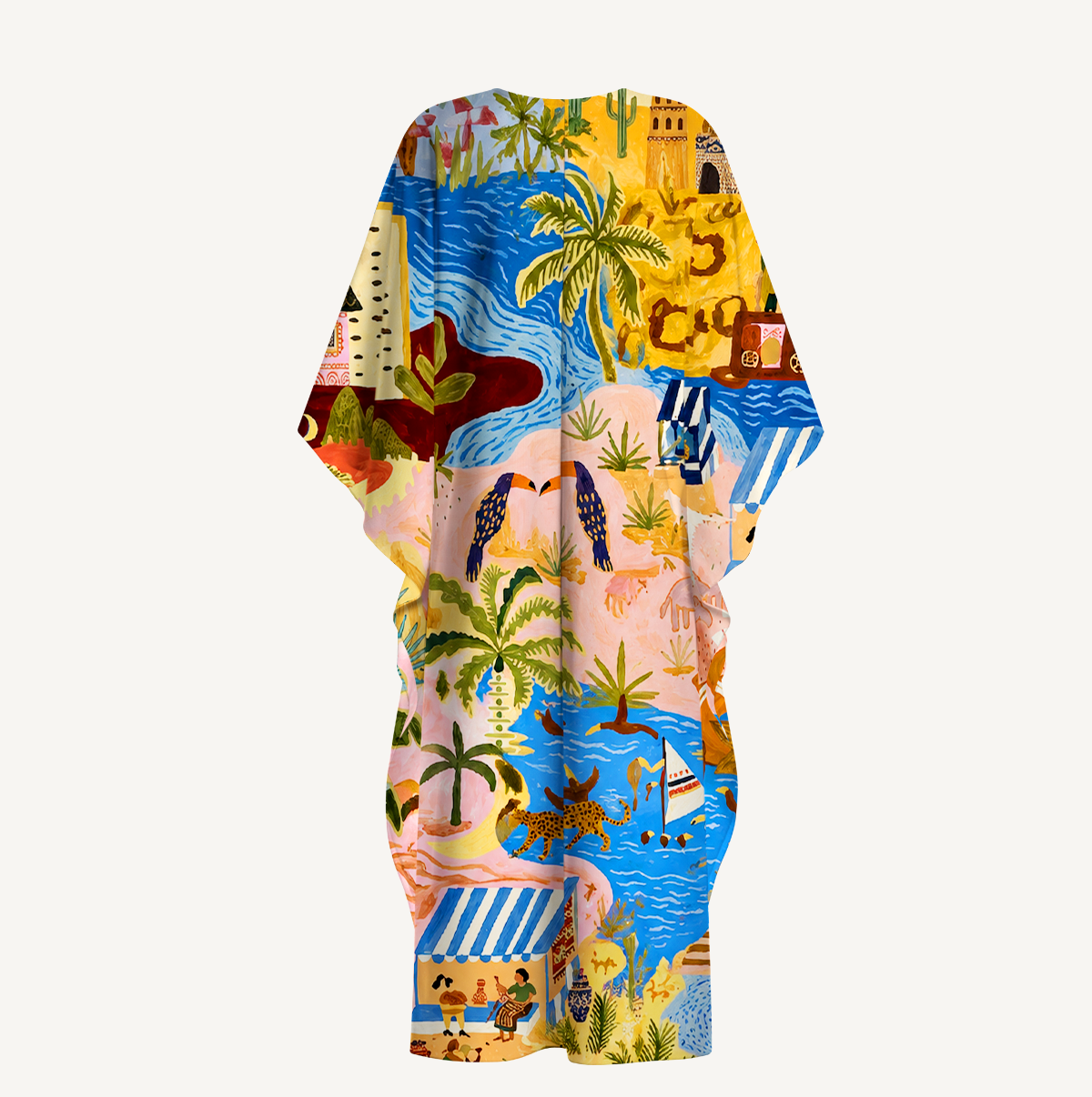 Desert Oasis Town Map Kimono Sleeve Kaftan Dress