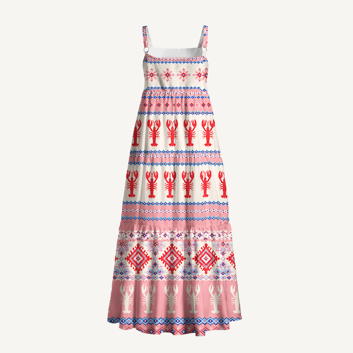 Lobster Fair Isle Print Strap Maxi Dress With Pockets