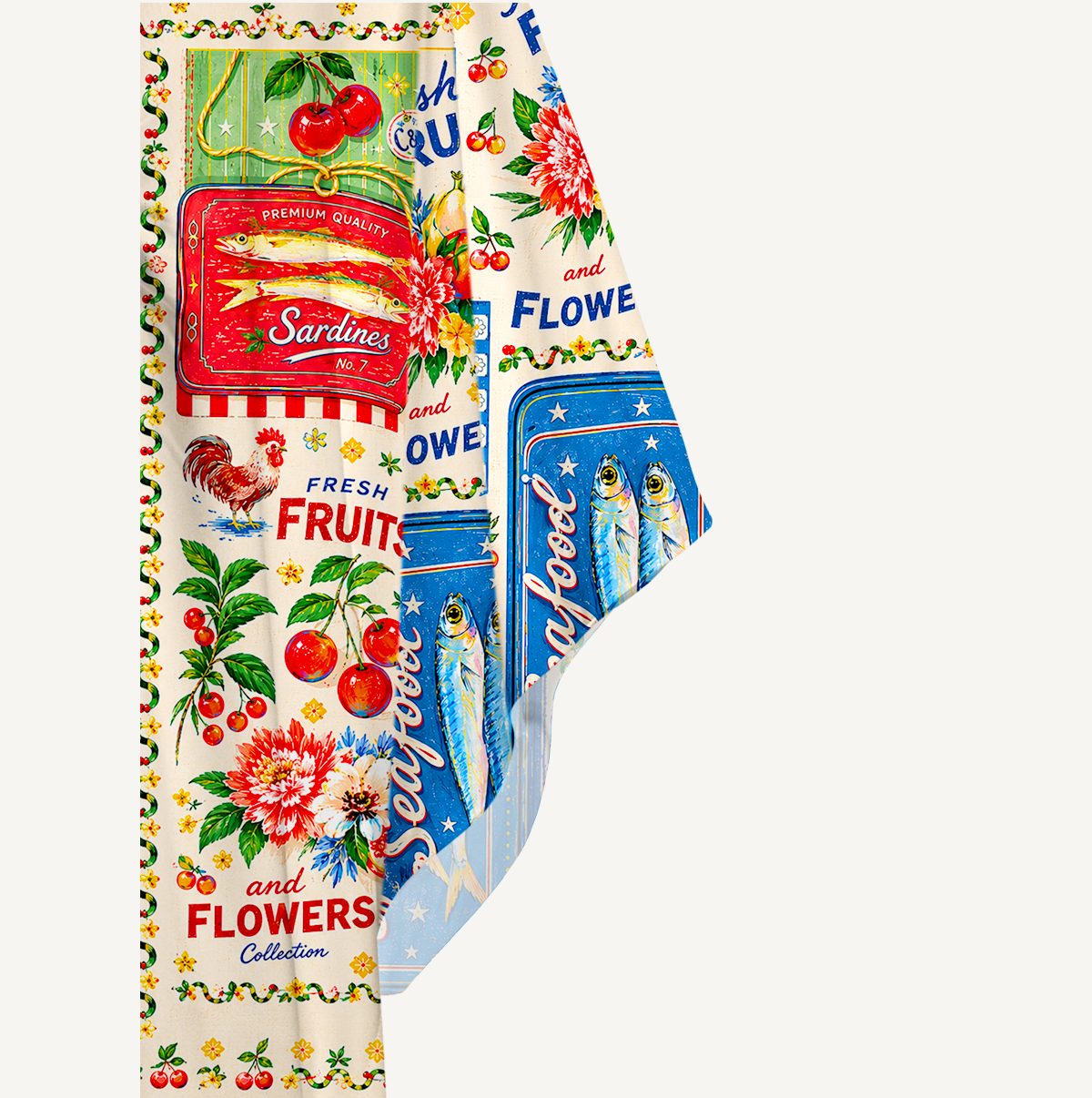 Fruits, Flowers & Fish Feast Kimono Sleeve Kaftan Dress