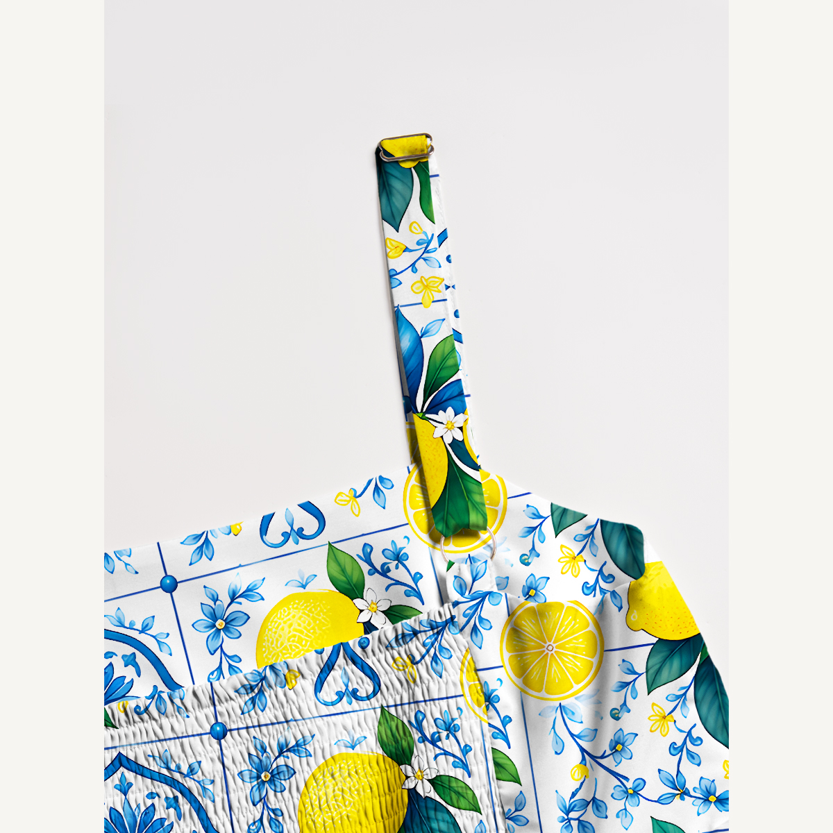 Mediterranean-style tiles with lemon patterns Strap Maxi Dress With Pockets