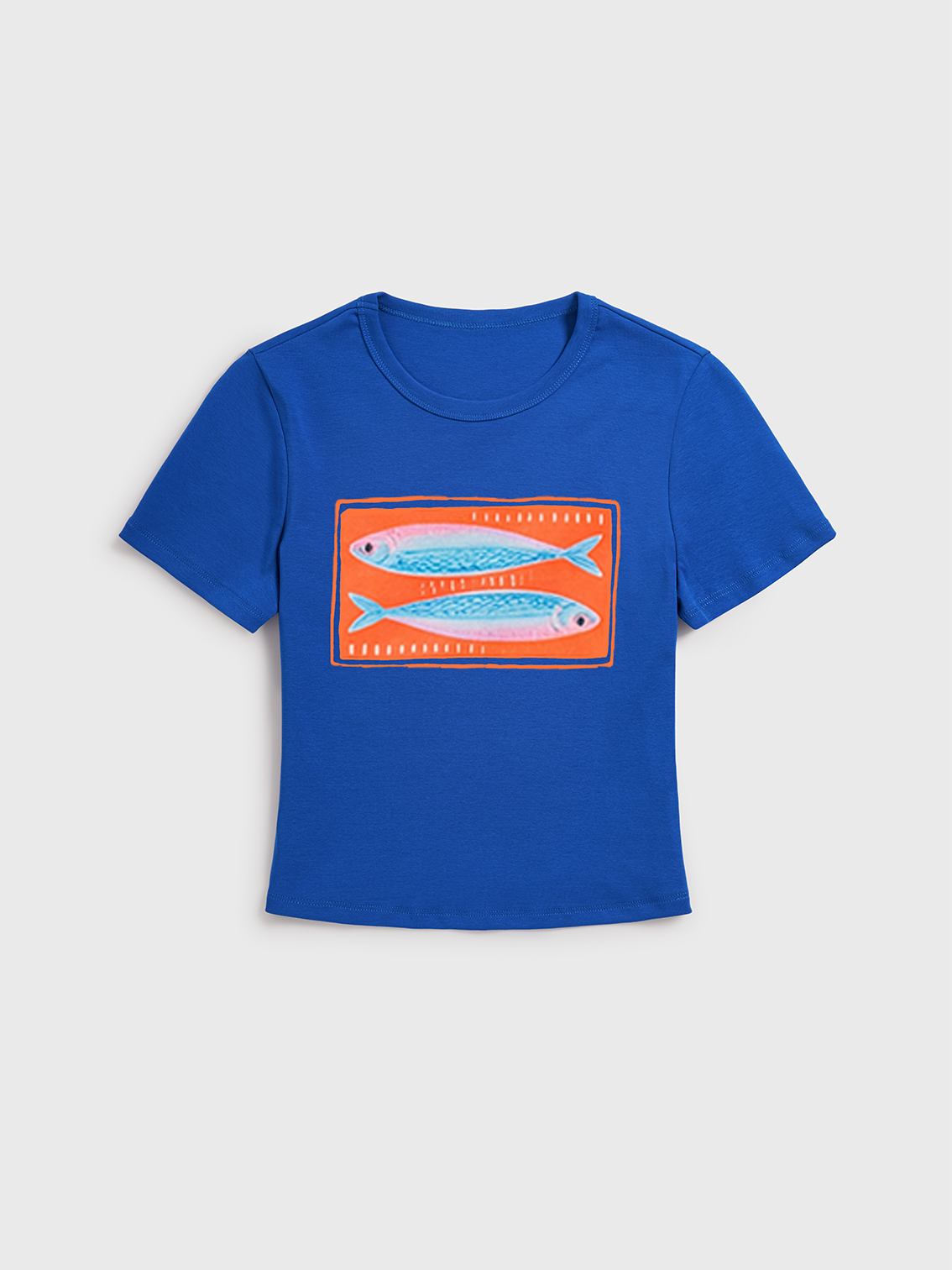 Tropical Stamp Print Crew Neck Cotton Tee