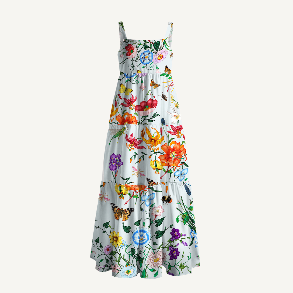 Botanical Wildflower & Insect Garden Strap Maxi Dress With Pockets