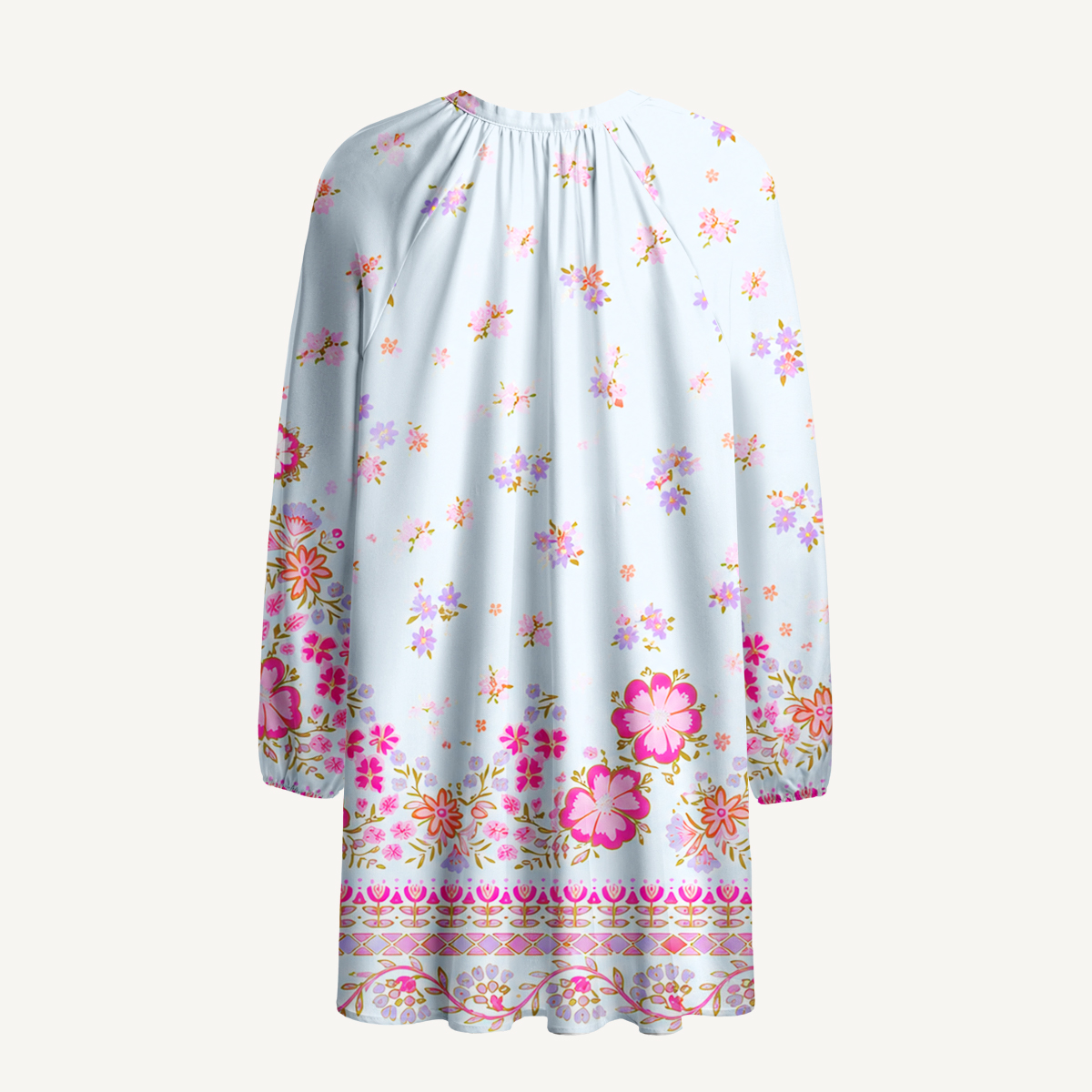 Pink Petal Cascade Long Sleeve Mini Dress