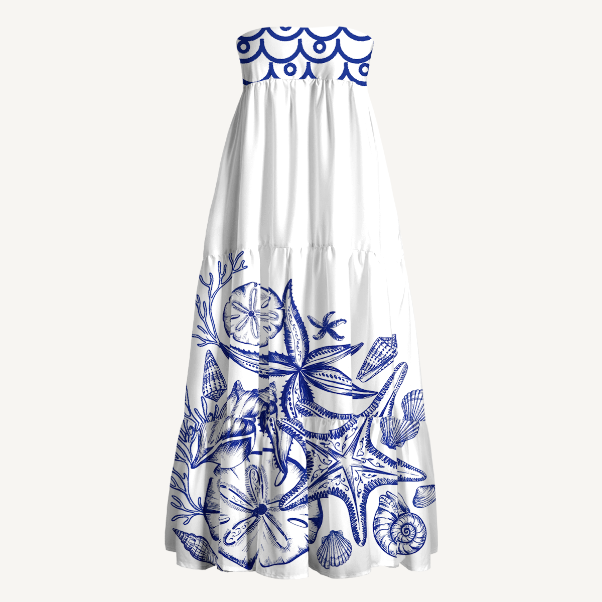 Coastal Nautical Starfish Print Maxi Skirt & Strapless Dress  