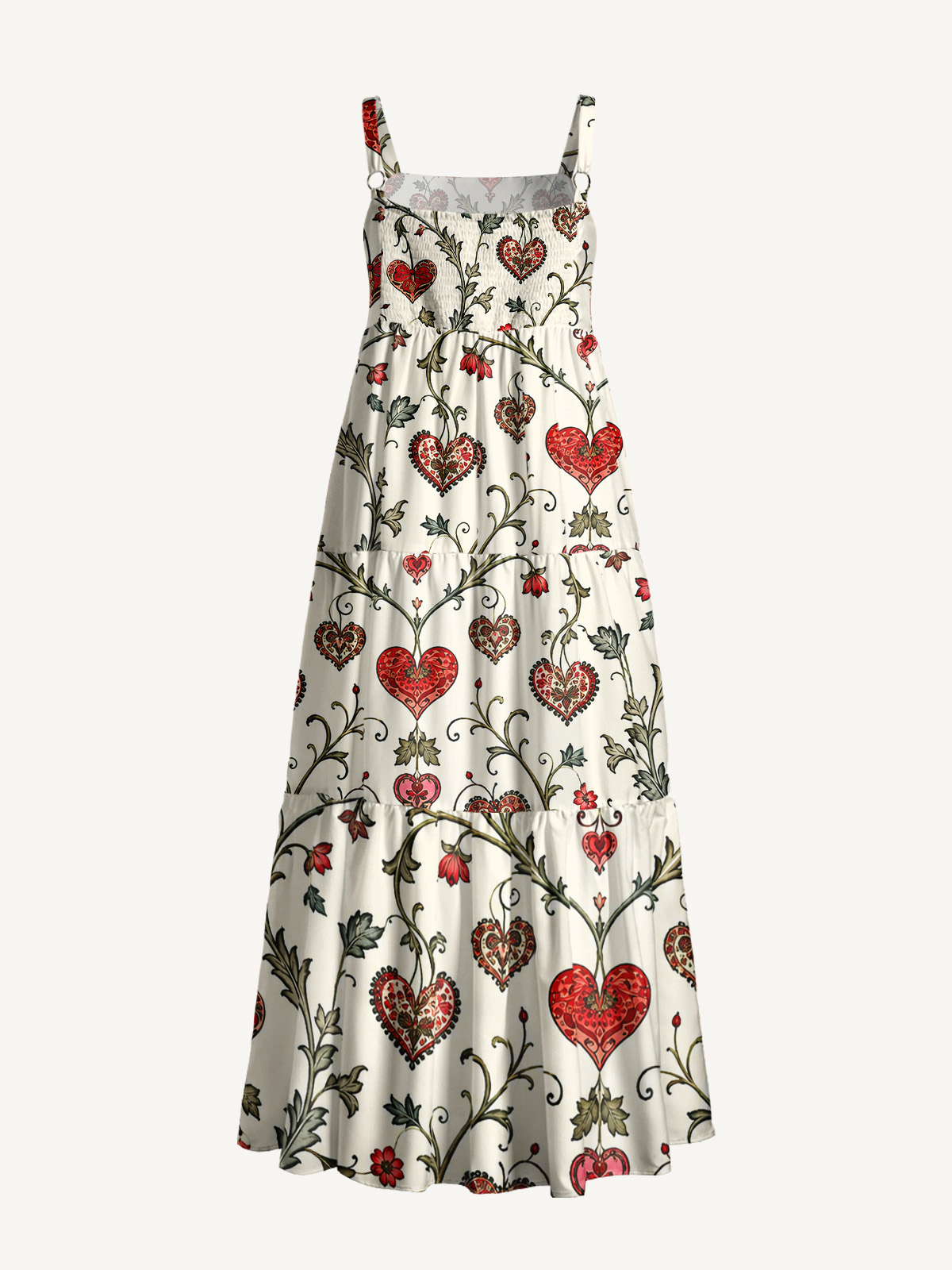 Vintage Romantic Heart Pattern Strap Maxi Dress With Pockets