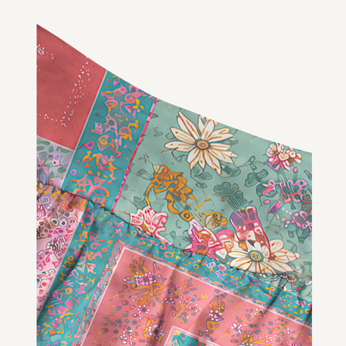 Coral Patchwork Garden Print Convertible Maxi Skirt & Strapless Dress