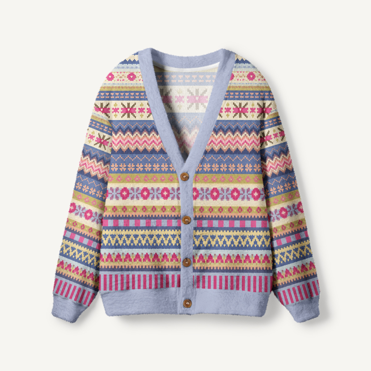 Soft Nordic Floral Geometric Stripe Cardigan Sweaters