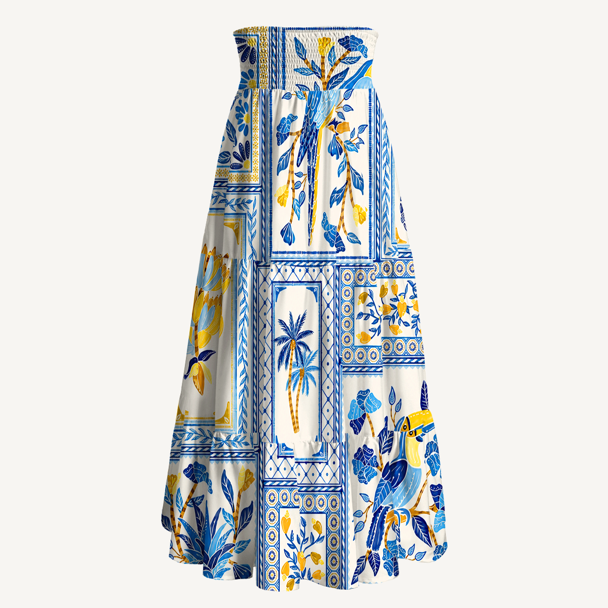 Blue Tropical Tile Maxi Skirt & Strapless Dress  
