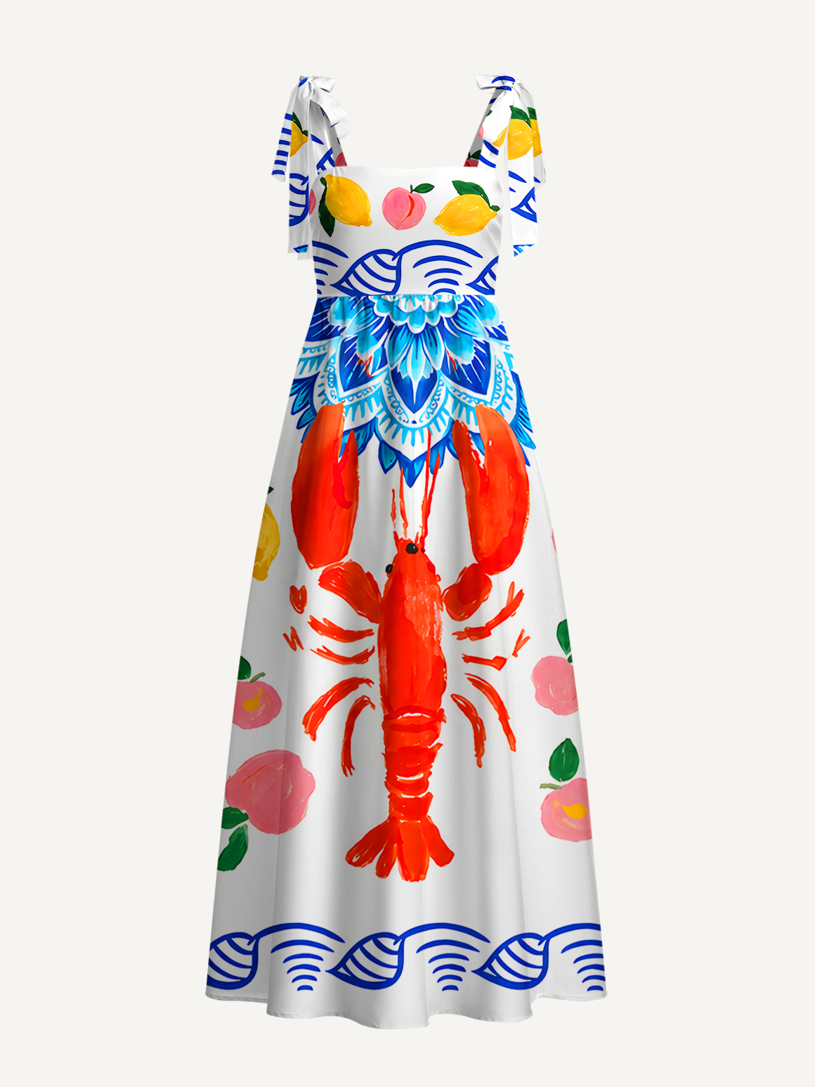 Lobster & Lemon Bow Strap Maxi Dress