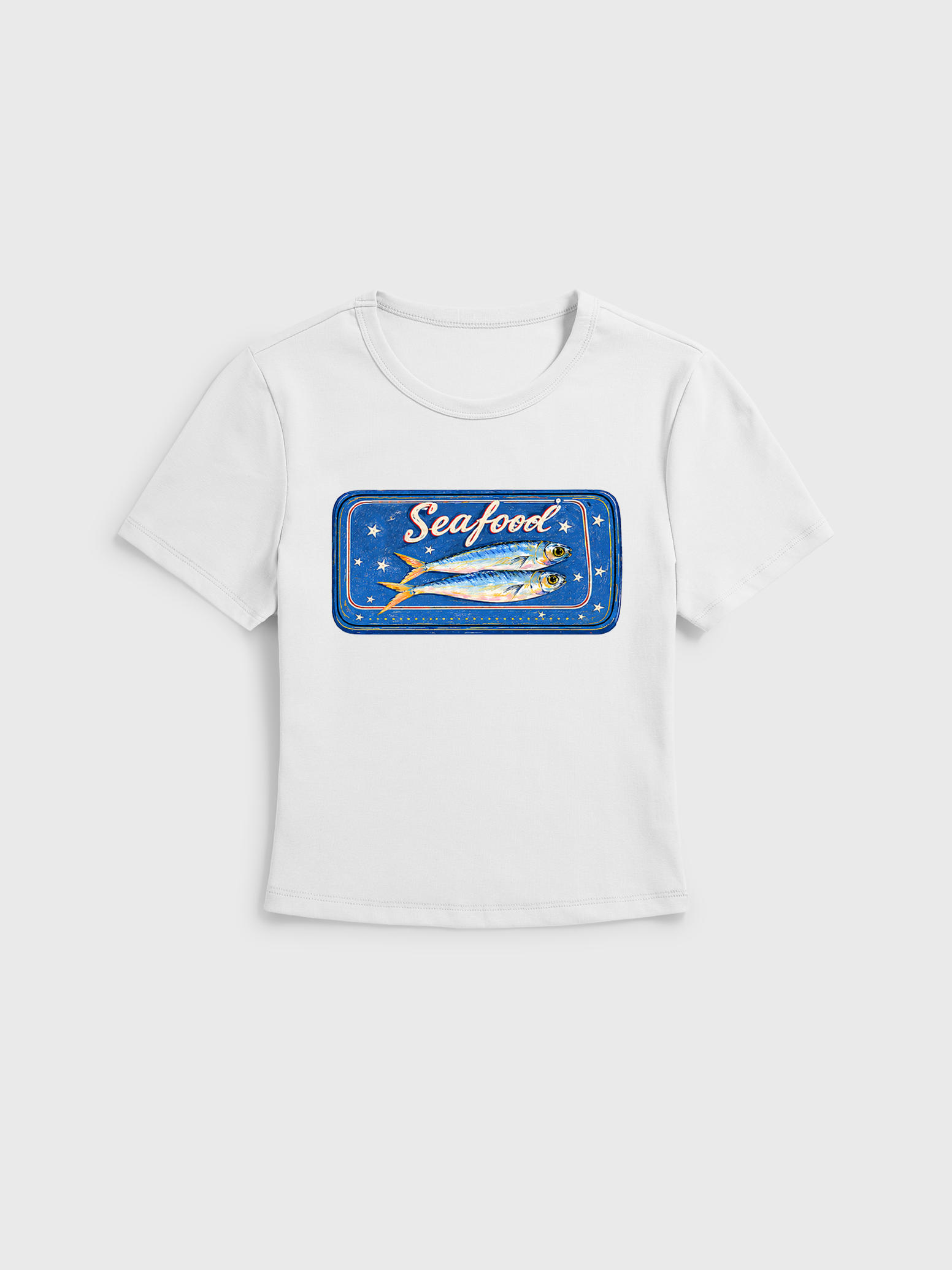 Fruits, Flowers & Fish Feast Print Crew Neck Cotton Tee