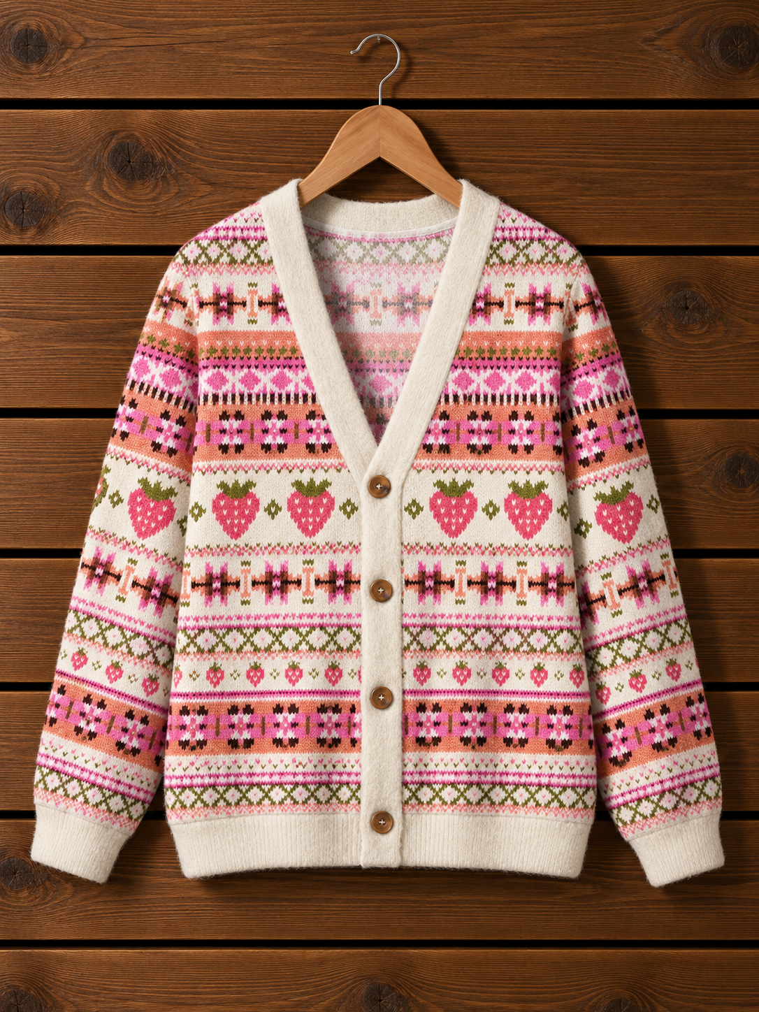 Strawberry Geometric Stripe Cardigan Sweaters