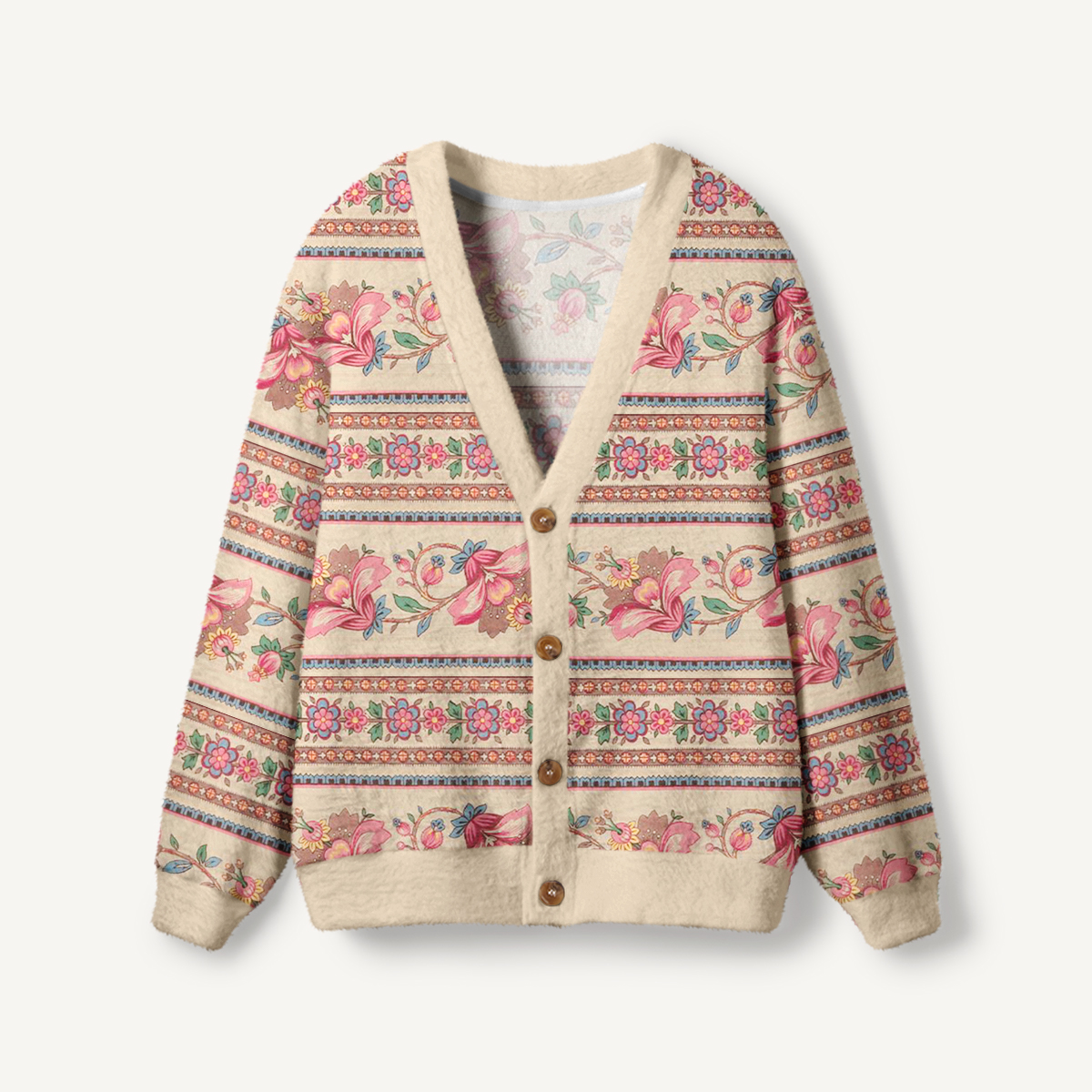 Vintage Floral Ribbon Stripe Pattern Ugly Cardigan Sweaters
