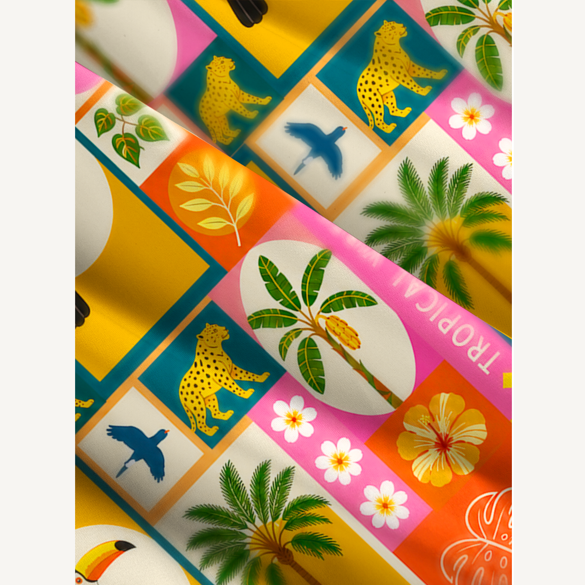 Tropical Patchwork Wide Straps Maxi Dress With Pockets