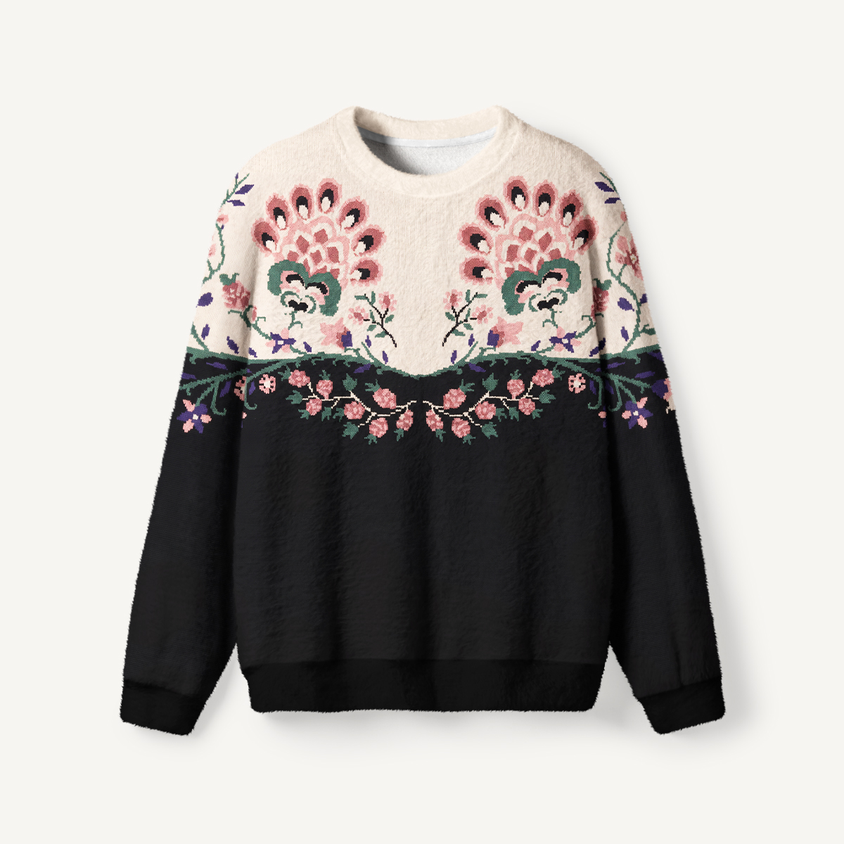 Romantic Floral Contrast Crewneck Sweater
