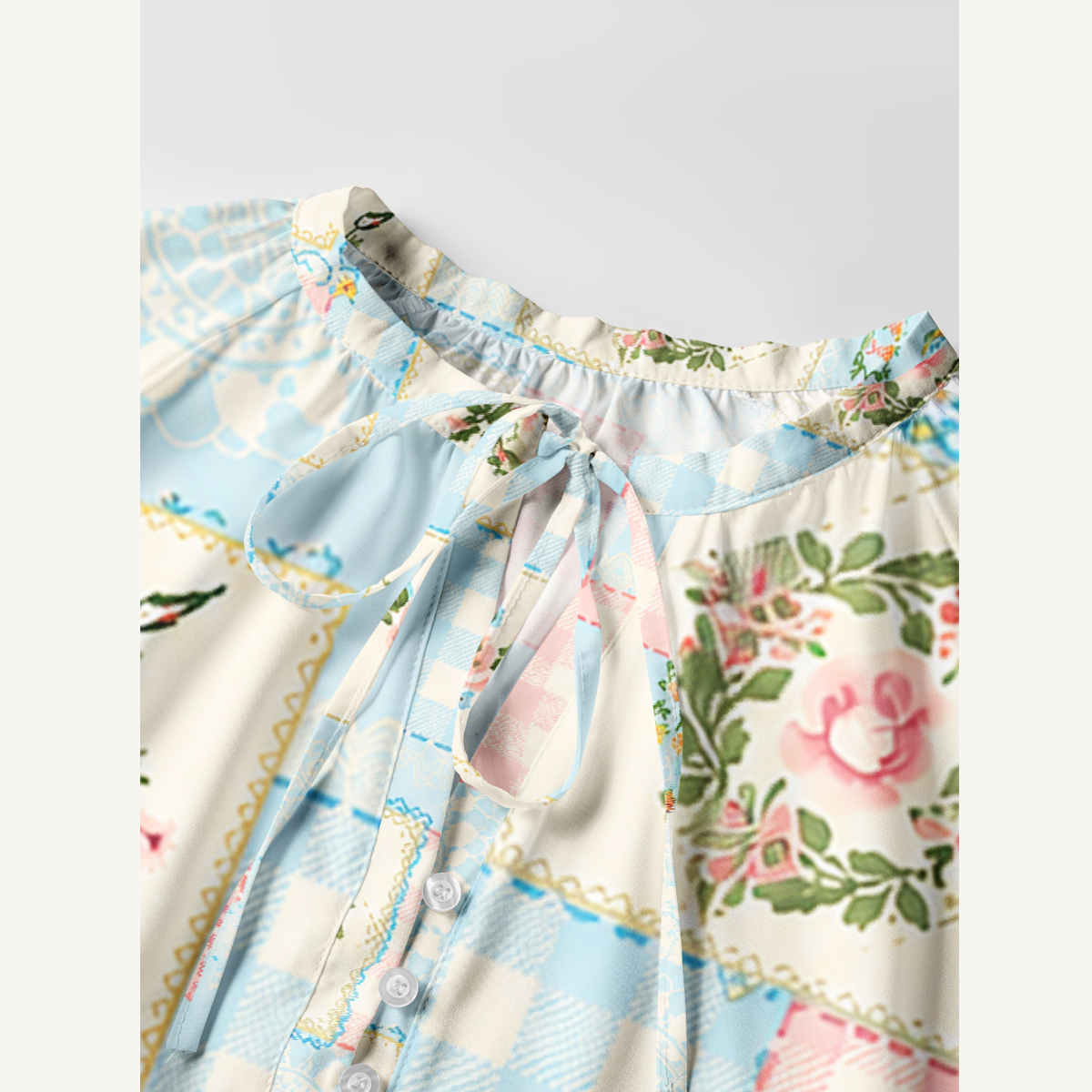 Blue Cottage Patchwork Floral Long Sleeve Mini Dress