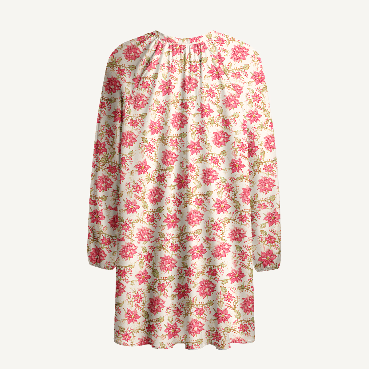 Blush Garden Bloom Tie‑Neck Long Sleeve Mini Dress