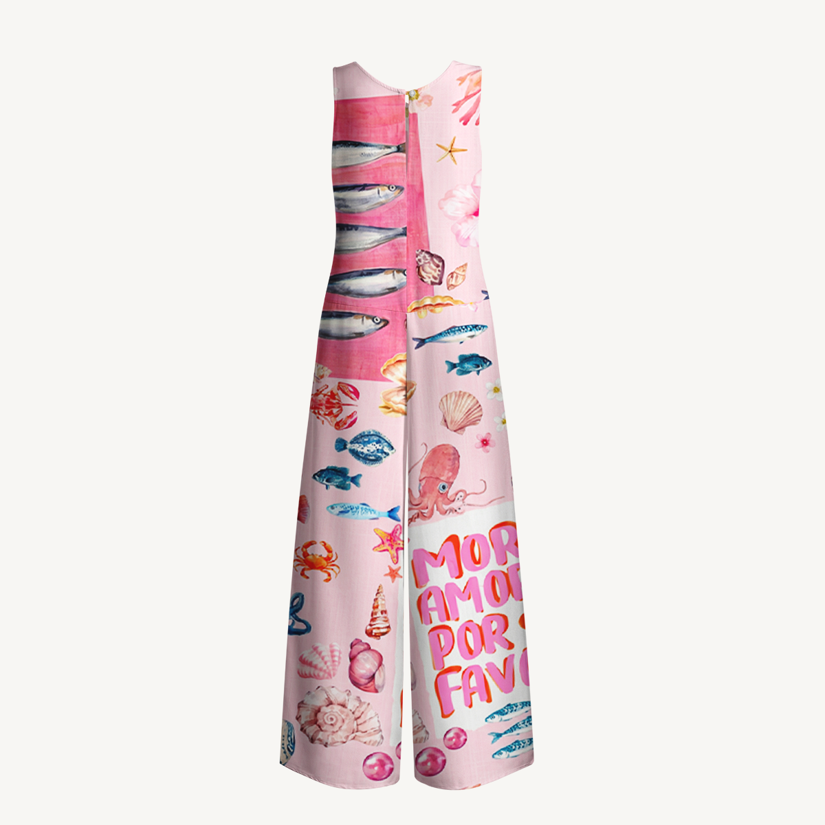 Pink Ocean Life Jumpsuit with Pockets for Women