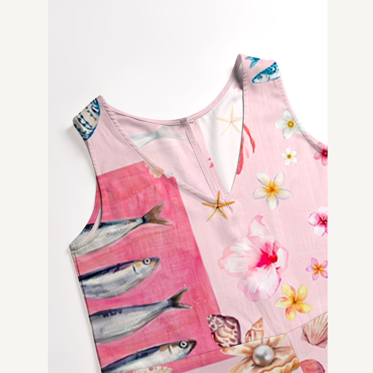 Pink Ocean Life Jumpsuit with Pockets for Women