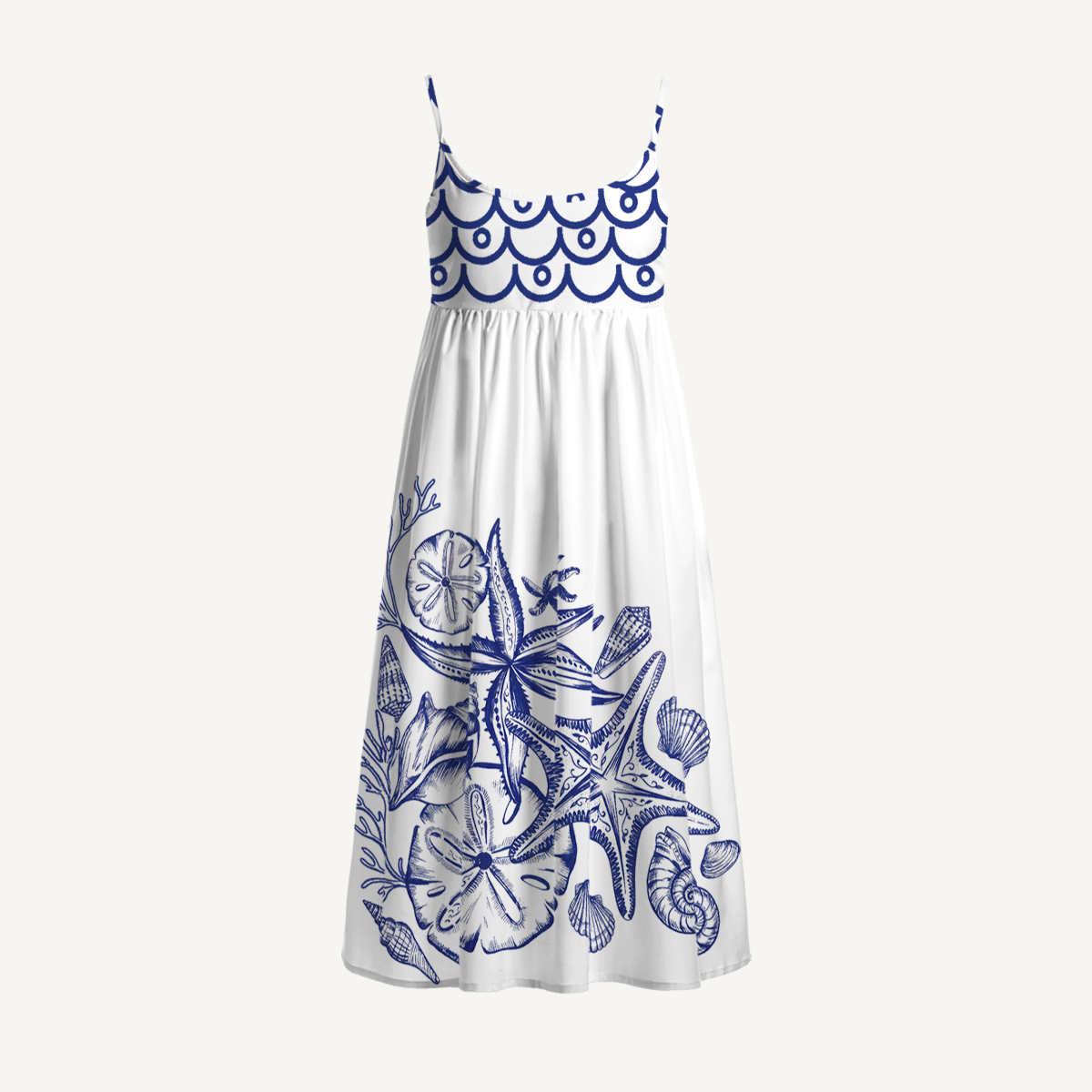 Coastal Nautical Starfish Print Spaghetti Strap Mini Dress