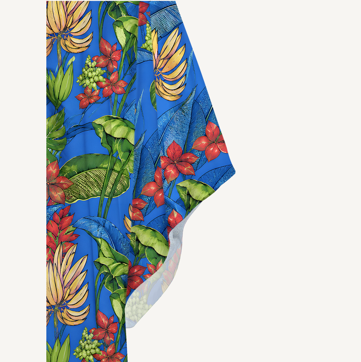 Tropical Bananas & Flowers on Blue Kimono Sleeve Kaftan Dress