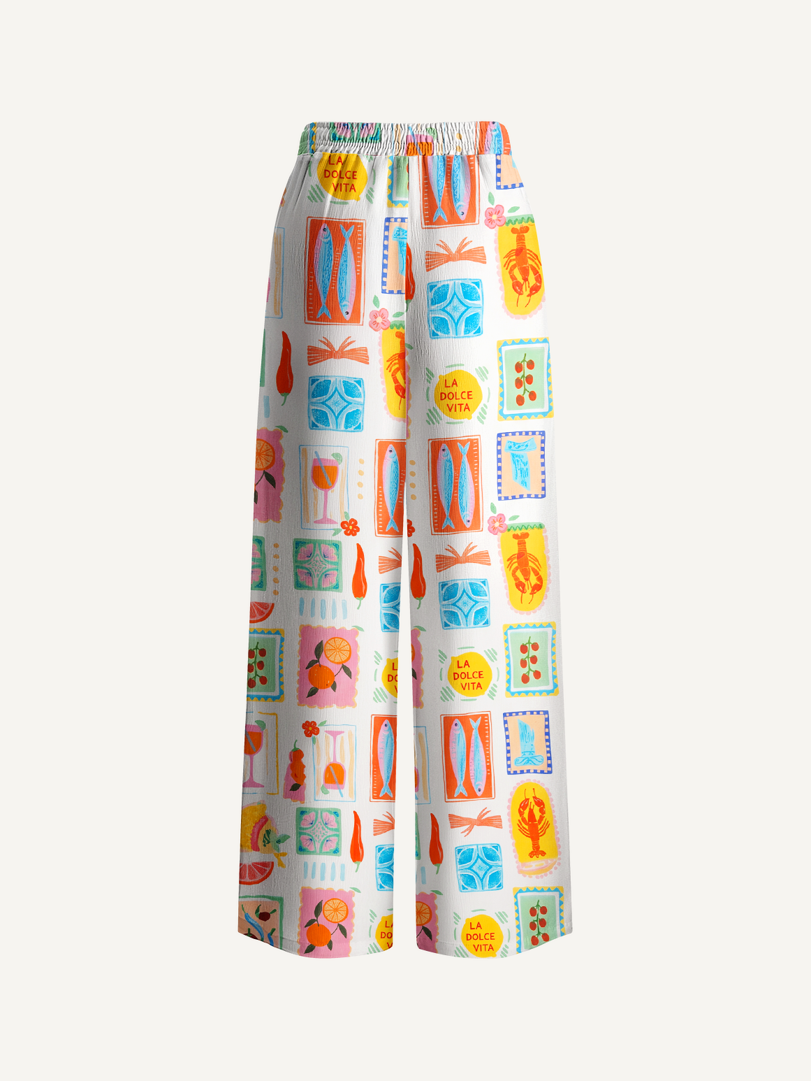 Tropical Stamp Print Wide Leg Tie Waist Pants With Pockets