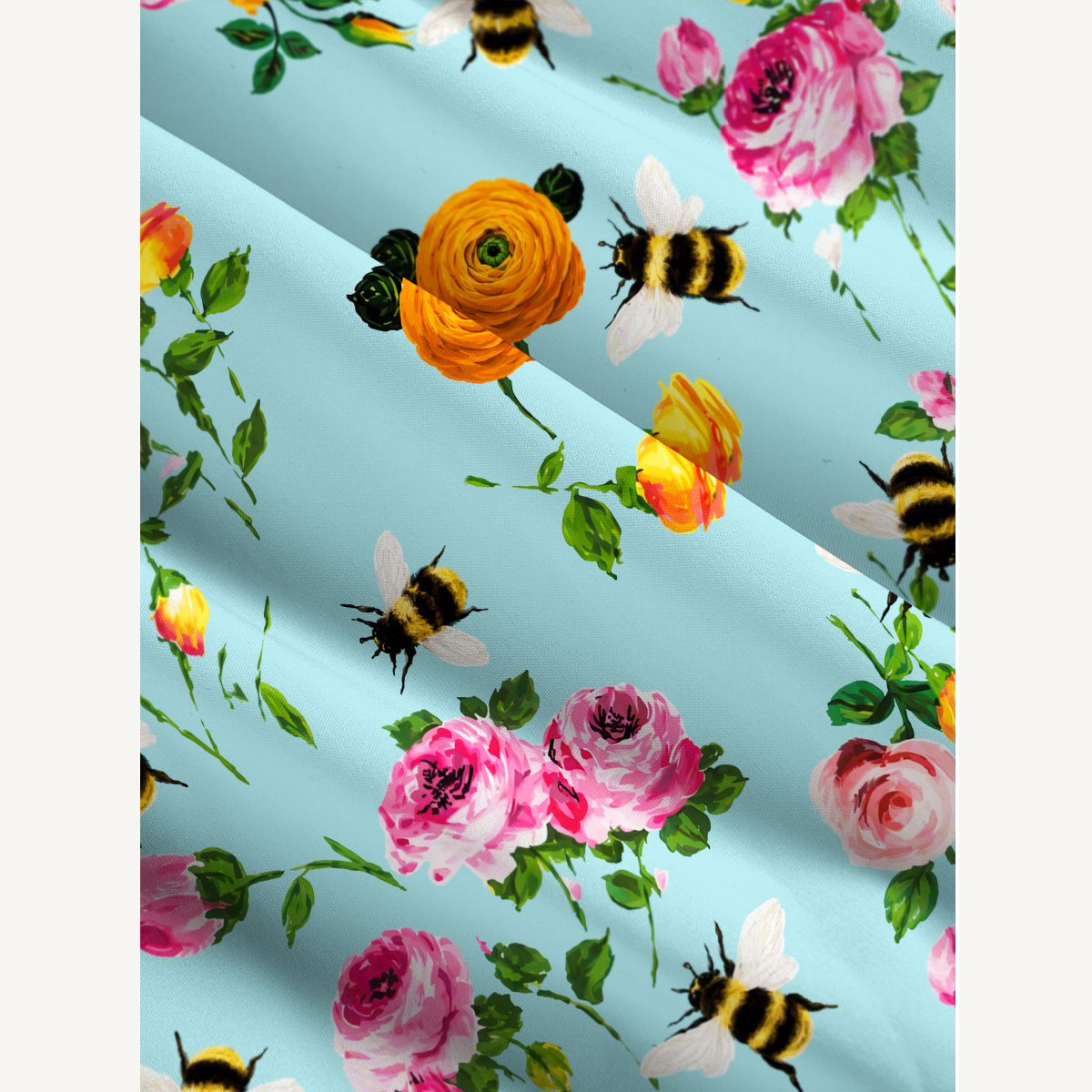 Pink Rose & Bumblebee Garden Print Strap Maxi Dress With Pockets
