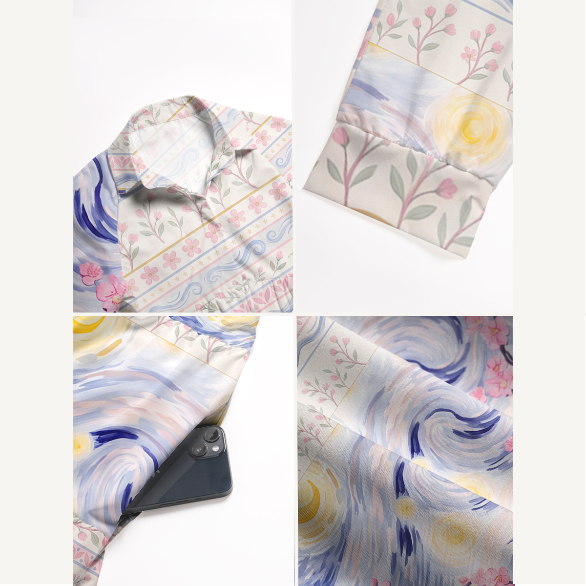 Starry Night Cherry Blossom Swirl Elbow-Length Sleeve Midi Dress