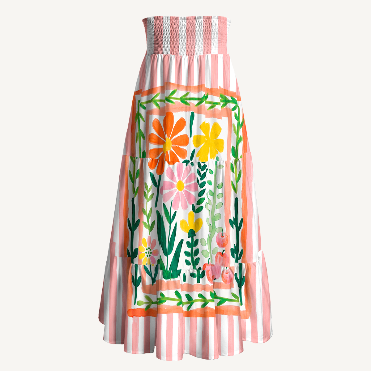 Tropical Floral & Palm Maxi Skirt & Strapless Dress  