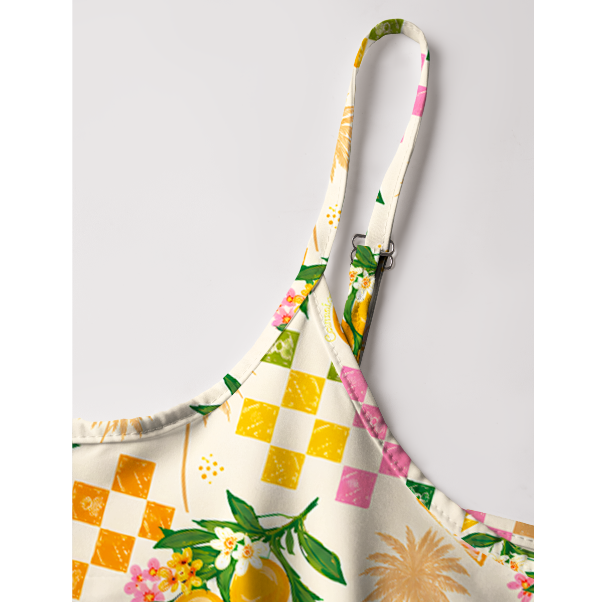 Citrus Breeze Print Spaghetti Strap Mini Dress