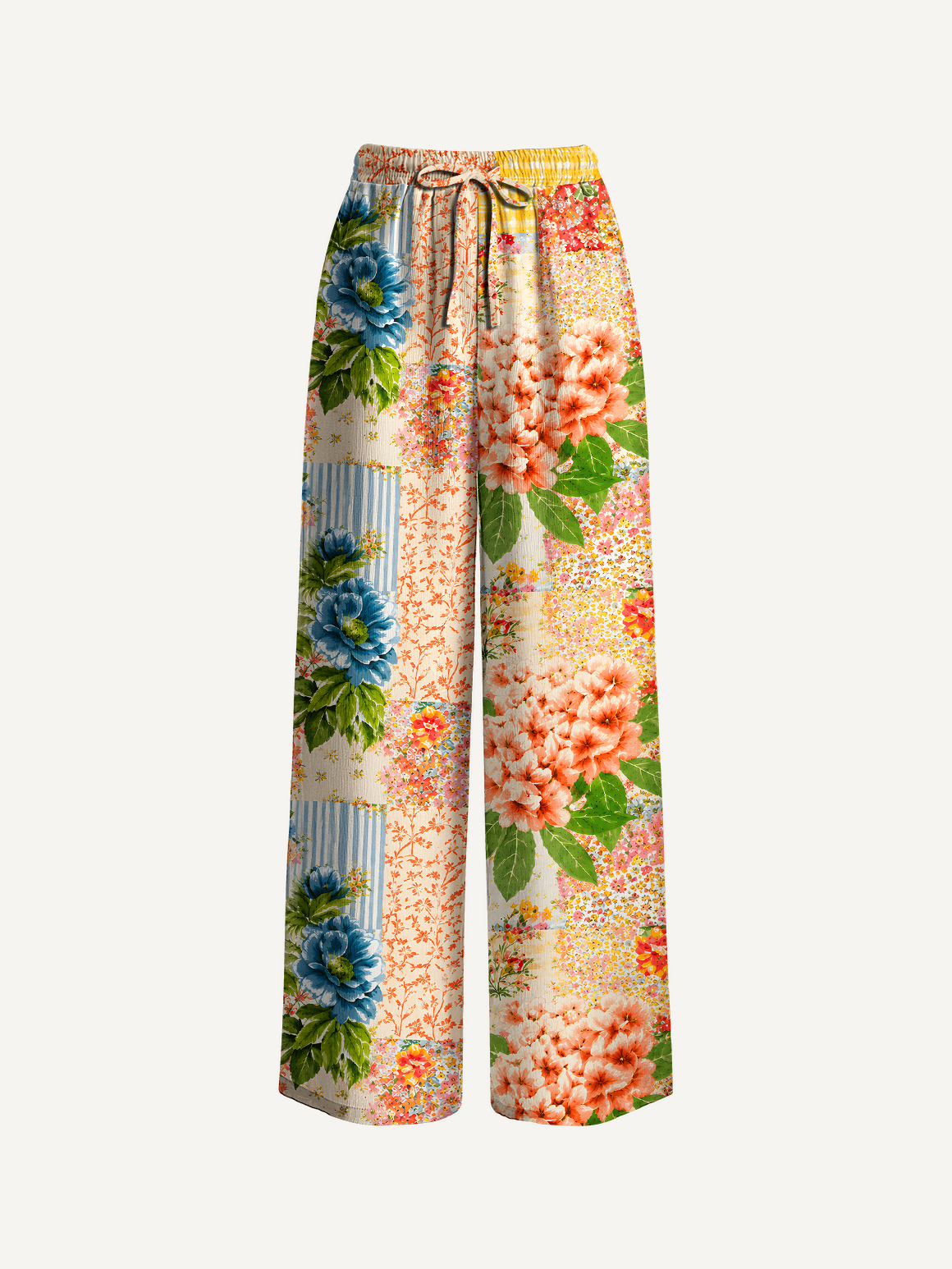 Vintage Cottage Garden Quilt Pants For Women With Pockets