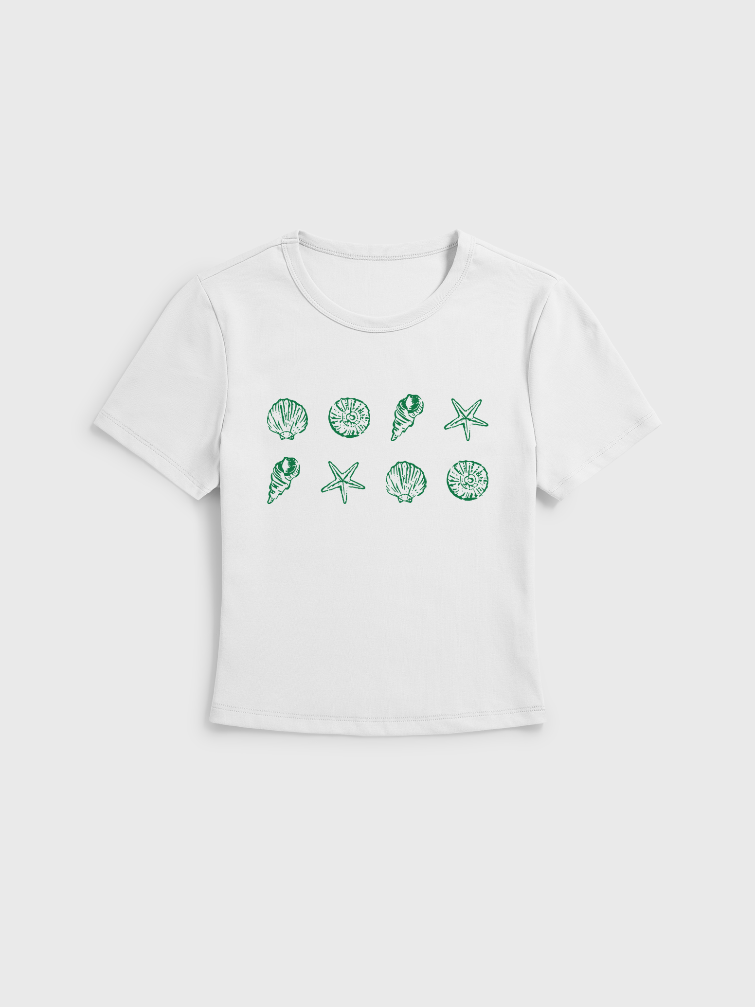 Seaside Shell Print Crew Neck Cotton Tee