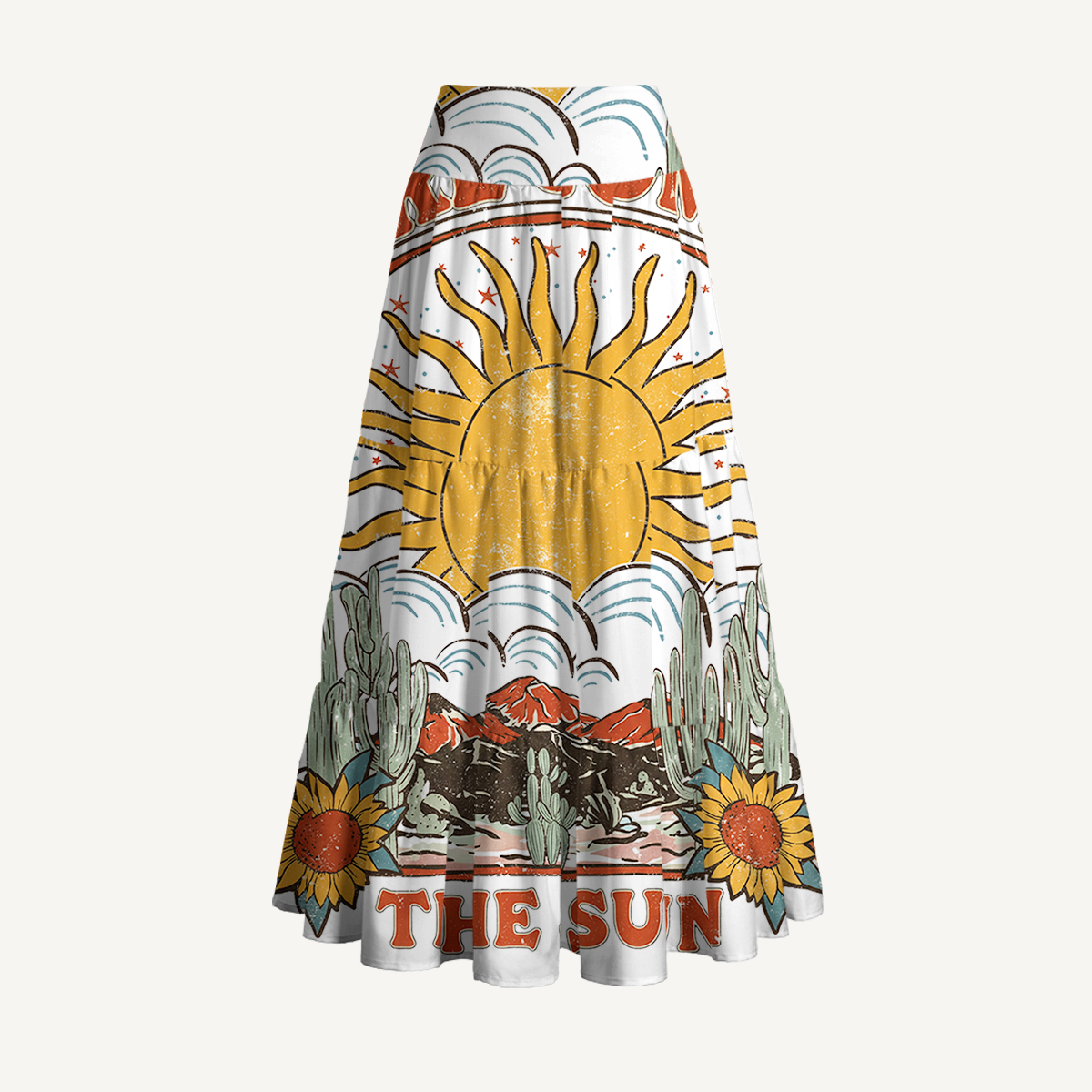 Western Sun & Cact Maxi Skirt & Strapless Dress  